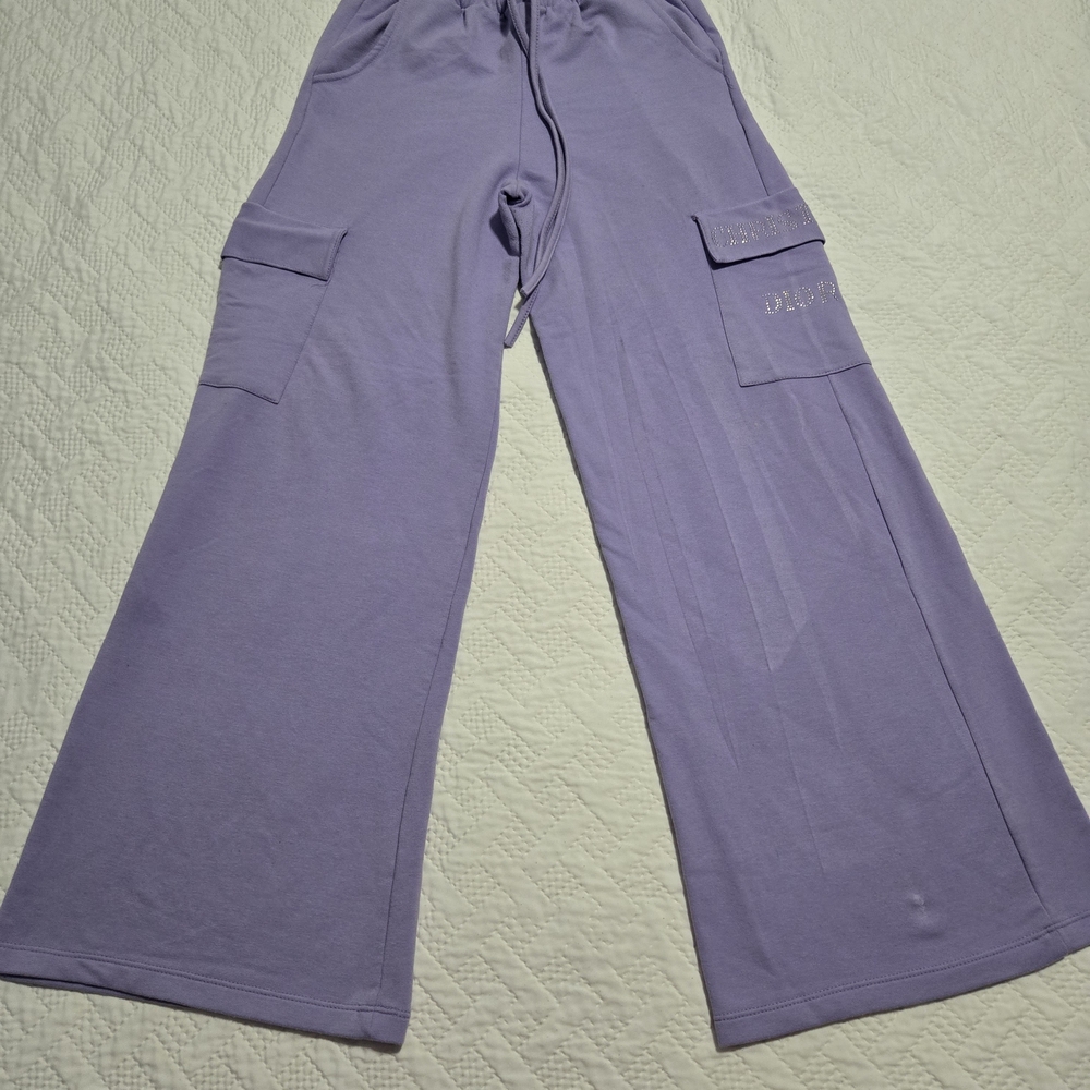 Lavender Wide-Leg Cargo Pants